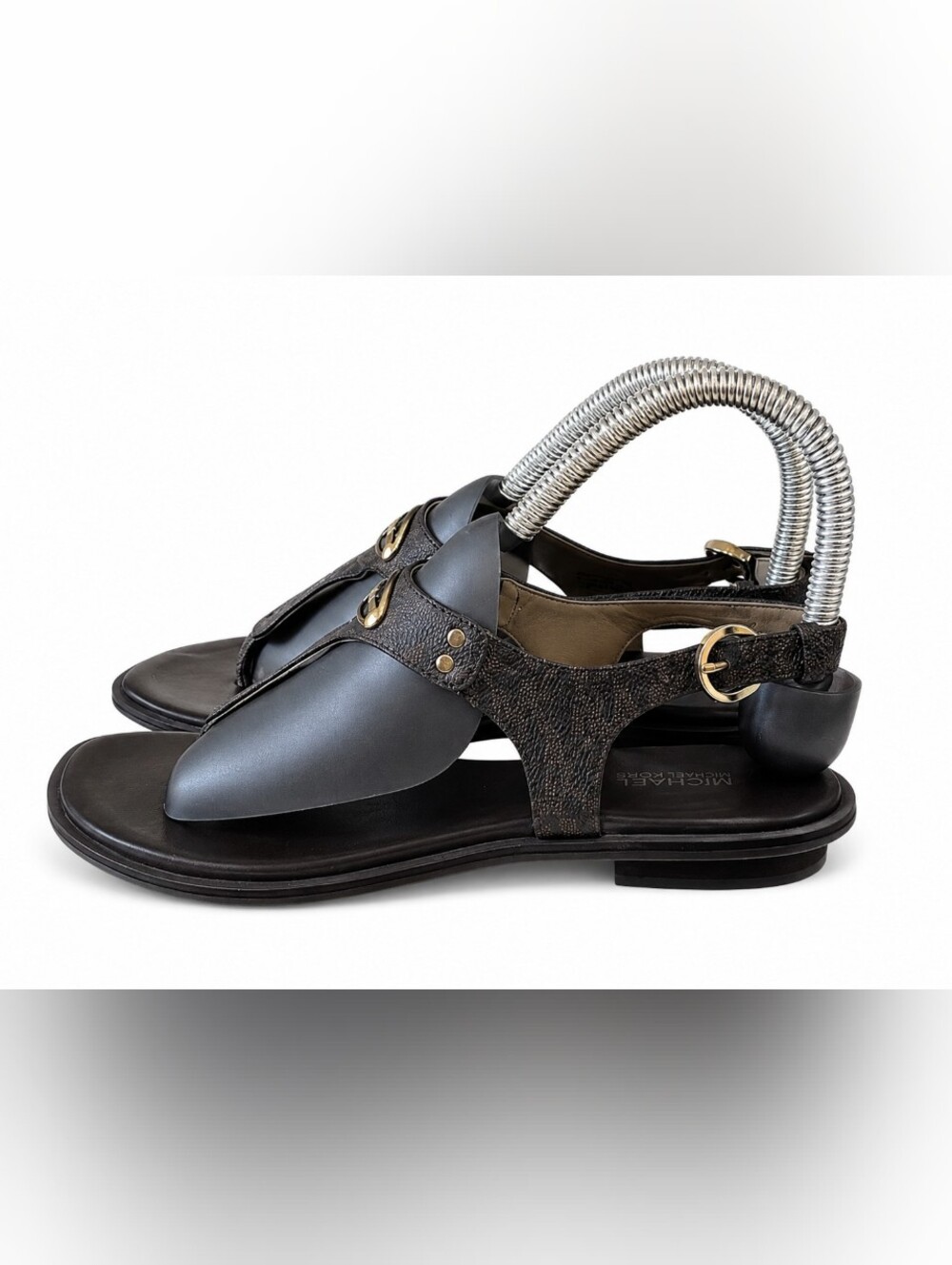 Michael Kors Plate Thong Sandals Women's Size 7.5 Black Leather Slingback Flat